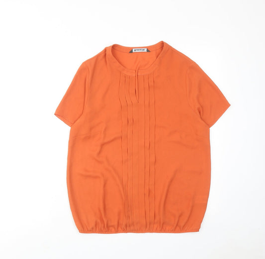 Bonmarché Womens Orange Polyester Basic Blouse Size 12 Round Neck - Front Pleat Detail