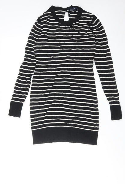 French Connection Womens Black Striped Cotton Jumper Dress Size 10 Round Neck Pullover