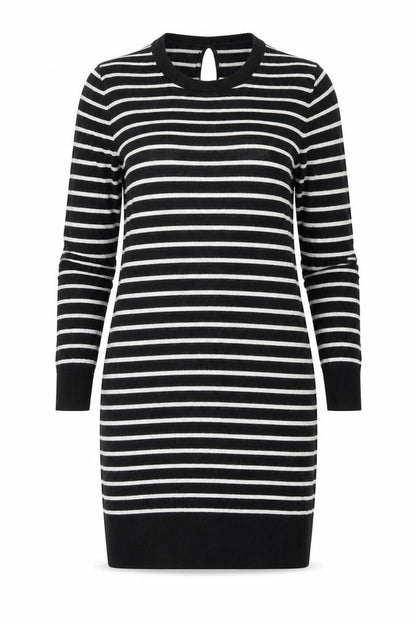 French Connection Womens Black Striped Cotton Jumper Dress Size 10 Round Neck Pullover
