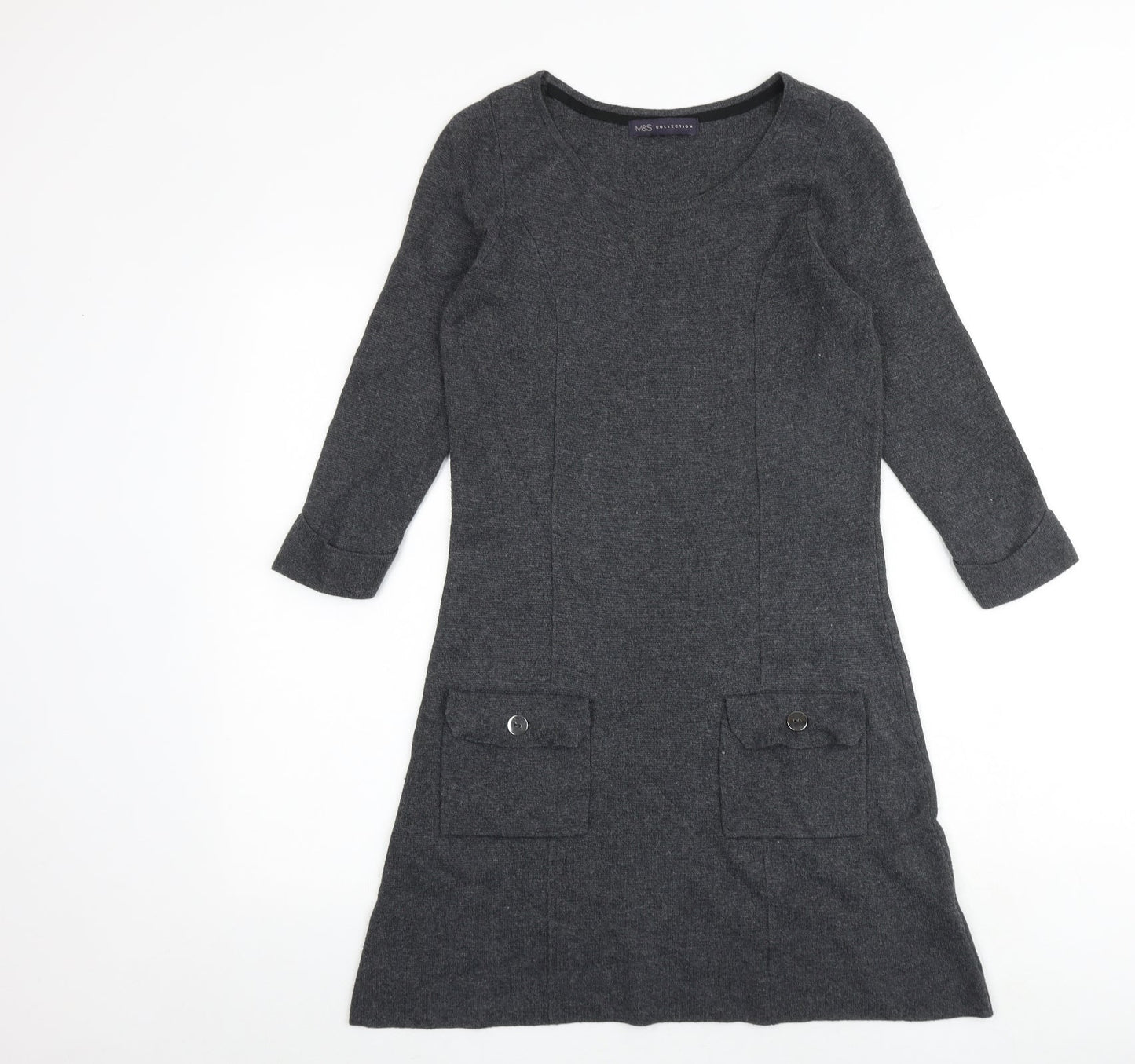 Marks and Spencer Womens Grey Polyamide A-Line Size 8 Round Neck Pullover