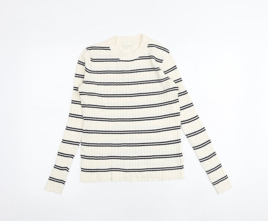 H&M Womens Multicoloured Round Neck Striped Acrylic Pullover Jumper Size M