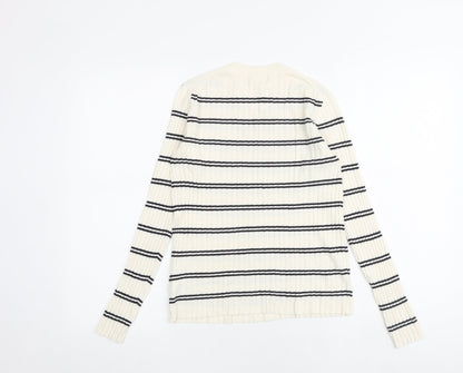 H&M Womens Multicoloured Round Neck Striped Acrylic Pullover Jumper Size M