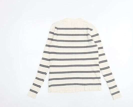 H&M Womens Multicoloured Round Neck Striped Acrylic Pullover Jumper Size M
