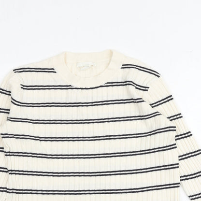 H&M Womens Multicoloured Round Neck Striped Acrylic Pullover Jumper Size M