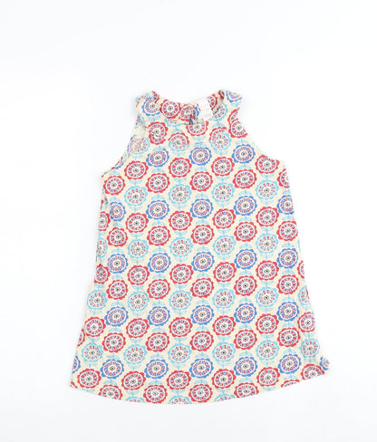 Mini Club Girls Multicoloured Geometric 100% Cotton Shift Size 5-6 Years Boat Neck Button
