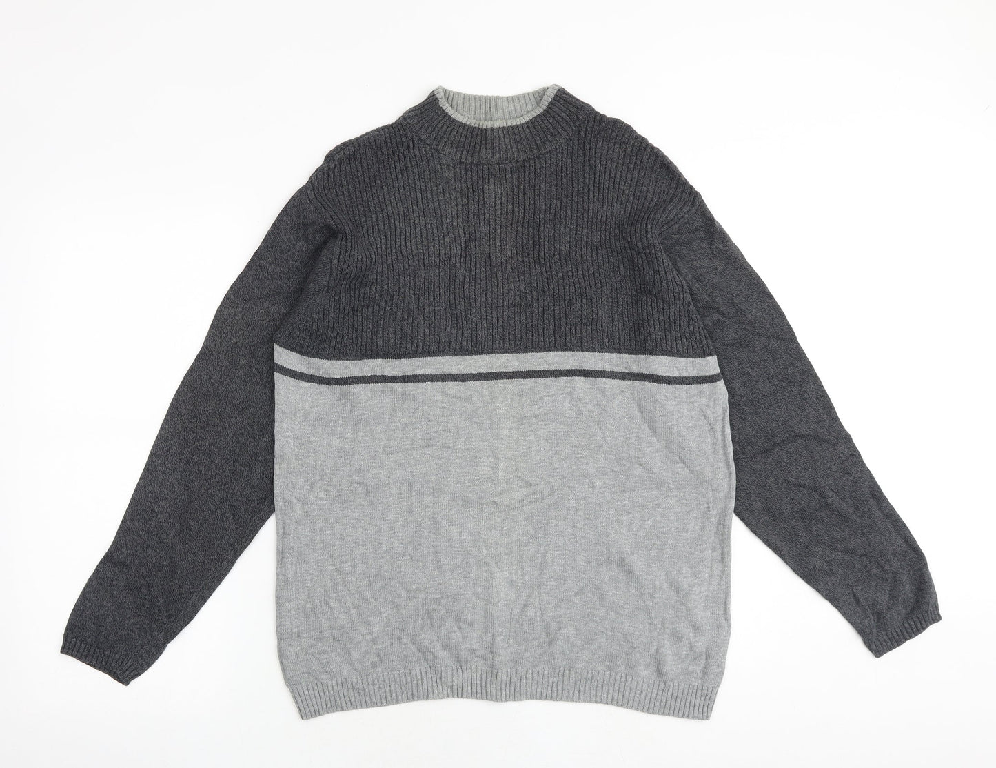 Canada Mens Grey Mock Neck Cotton Pullover Jumper Size M Long Sleeve