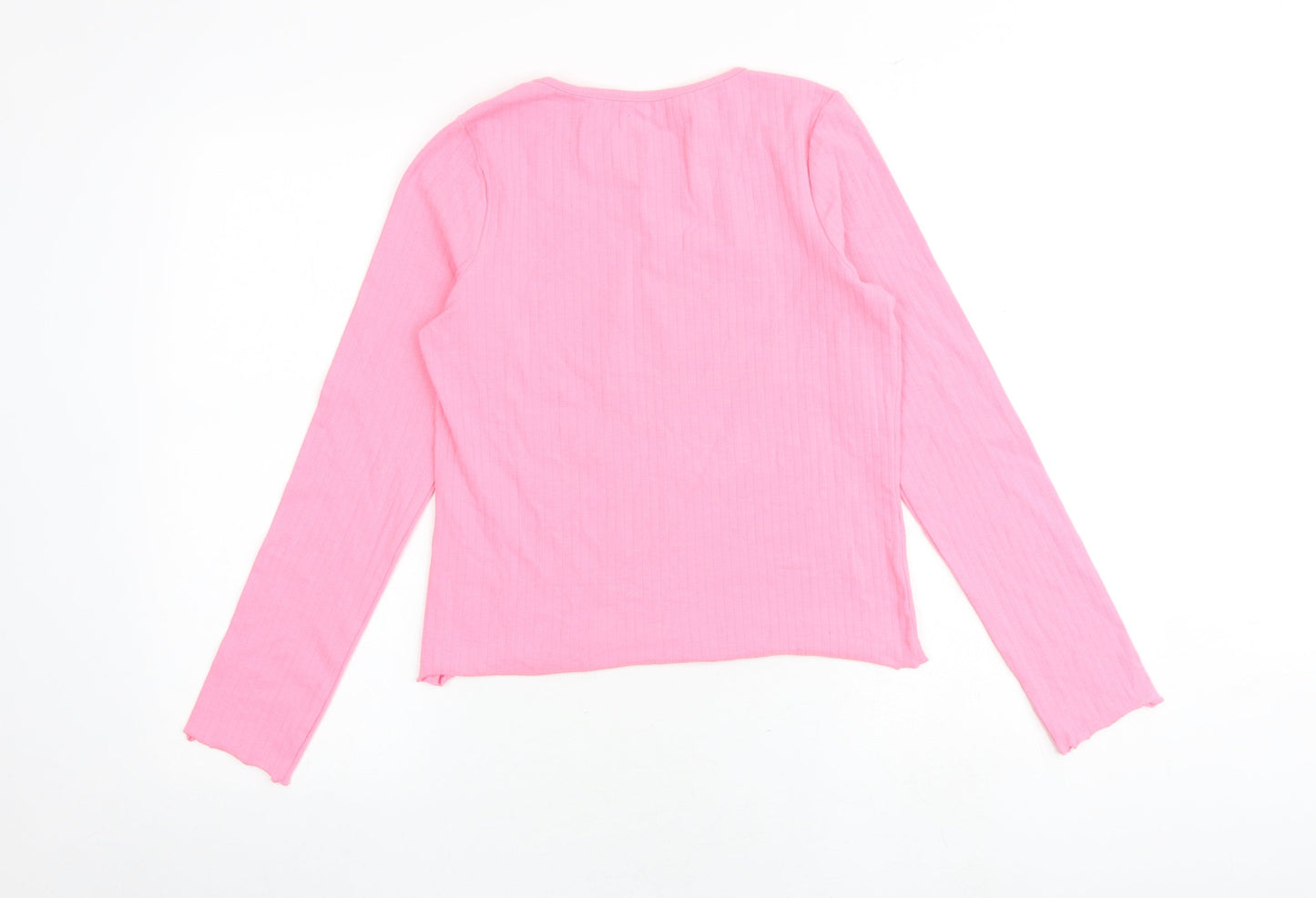 Marks and Spencer Girls Pink Polyester Basic T-Shirt Size 12-13 Years Boat Neck Pullover - Ribbed