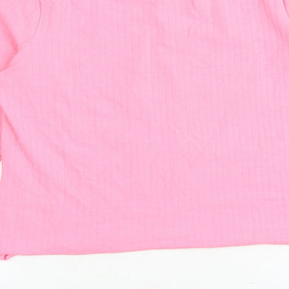 Marks and Spencer Girls Pink Polyester Basic T-Shirt Size 12-13 Years Boat Neck Pullover - Ribbed