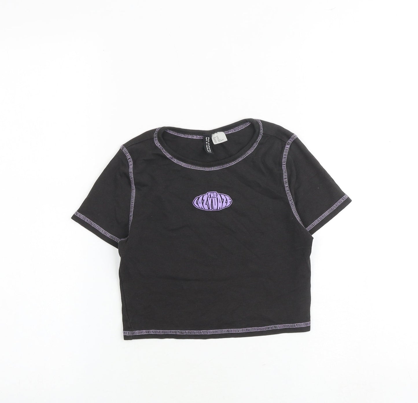 Womens UK Size XS H&M Grey Cropped T-Shirt