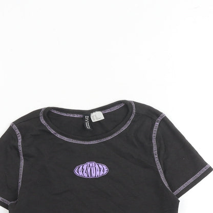 Womens UK Size XS H&M Grey Cropped T-Shirt