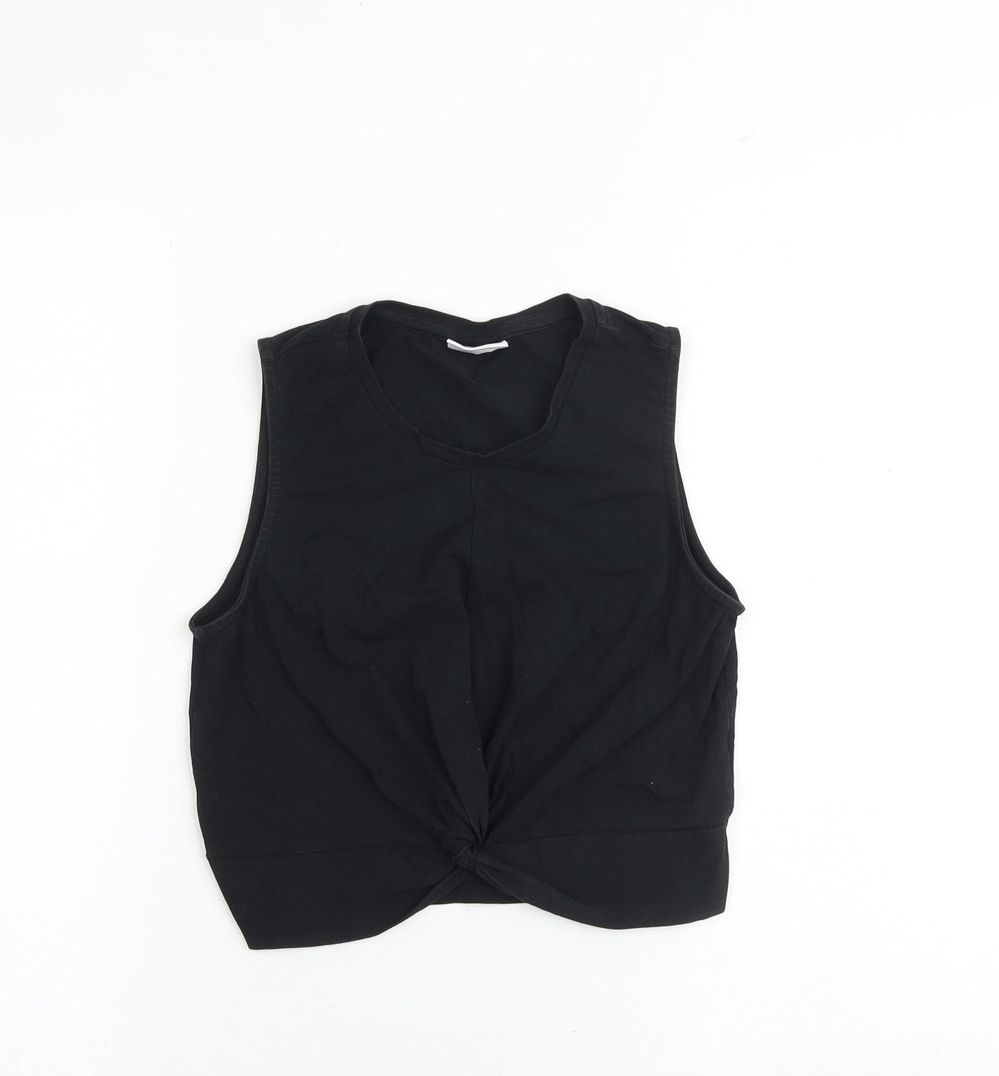 Noisy may Womens Black 100% Cotton Cropped Tank Size M Round Neck - Twist Detail