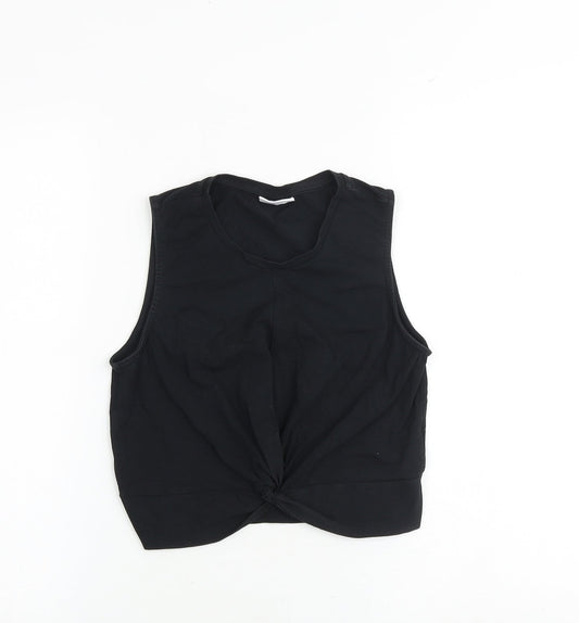 Noisy may Womens Black 100% Cotton Cropped Tank Size M Round Neck - Twist Detail