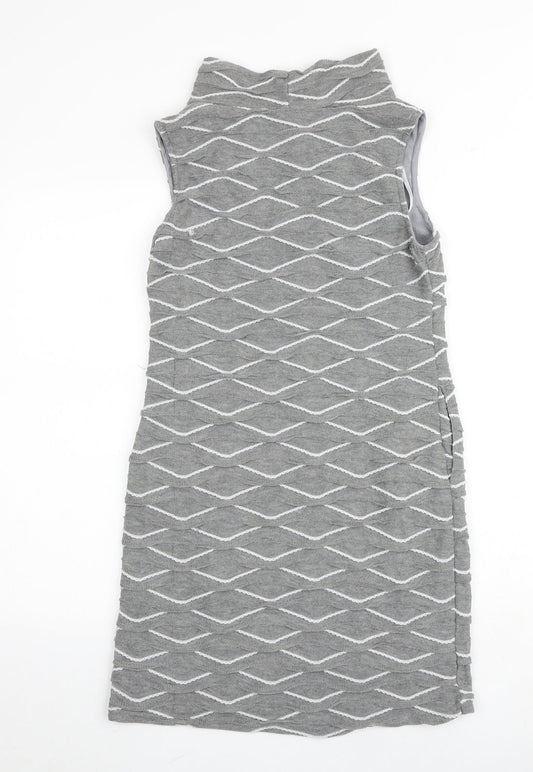 Apricot Womens Grey Geometric Polyester A-Line Size S Cowl Neck Pullover