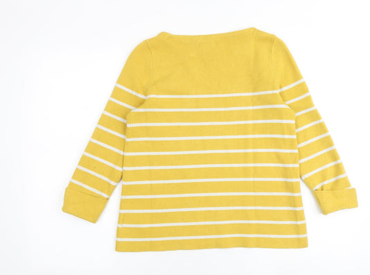Adrienne Vittadini Womens Yellow Round Neck Striped Viscose Pullover Jumper Size S