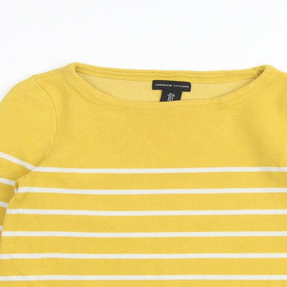 Adrienne Vittadini Womens Yellow Round Neck Striped Viscose Pullover Jumper Size S