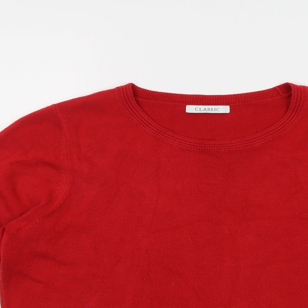 Classic Womens Red Round Neck Acrylic Pullover Jumper Size 16