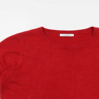 Classic Womens Red Round Neck Acrylic Pullover Jumper Size 16