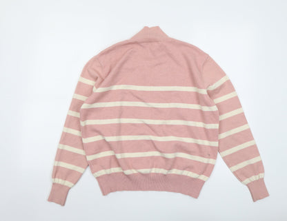 By Clara Womens Pink High Neck Striped Viscose Pullover Jumper Size S