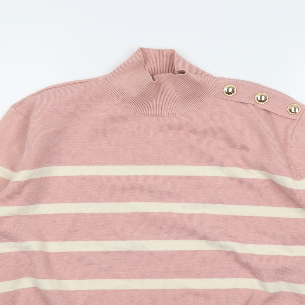 By Clara Womens Pink High Neck Striped Viscose Pullover Jumper Size S