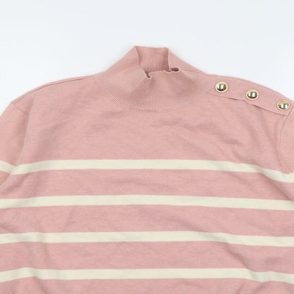 By Clara Womens Pink High Neck Striped Viscose Pullover Jumper Size S
