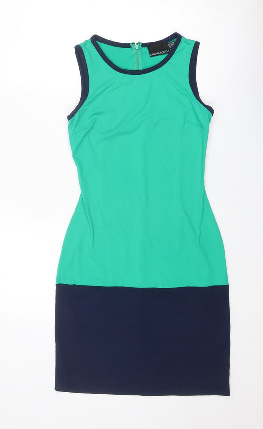 Cynthia Rowley Womens Green Geometric Nylon Shift Size XS Round Neck Pullover