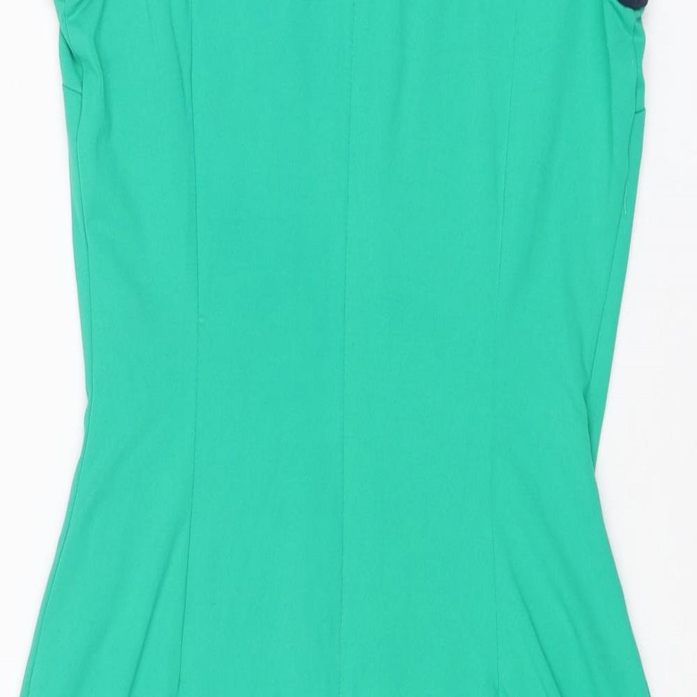 Cynthia Rowley Womens Green Geometric Nylon Shift Size XS Round Neck Pullover