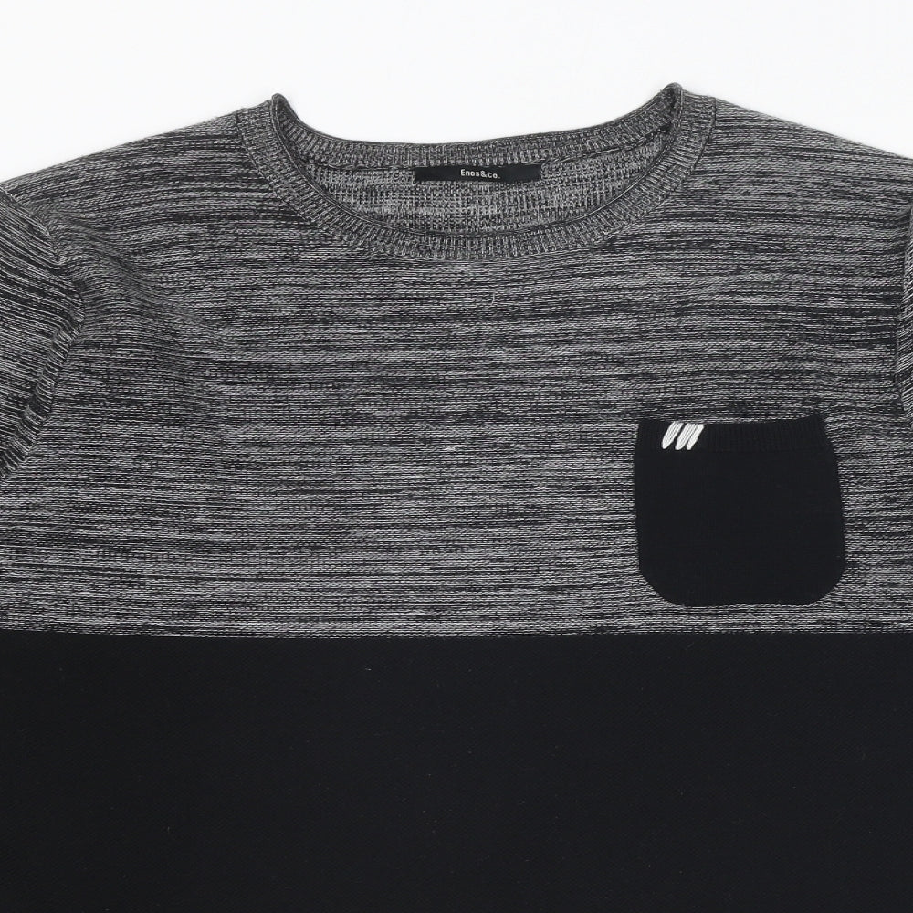 Enos&Co. Mens Black Round Neck Viscose Pullover Jumper Size XL Long Sleeve