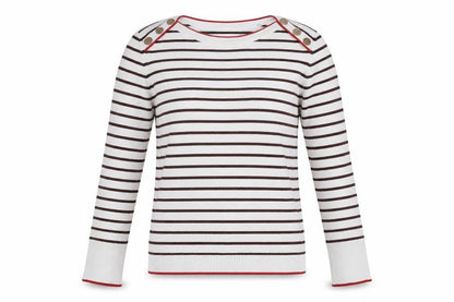 Camaïeu Womens White Round Neck Striped Viscose Pullover Jumper Size S
