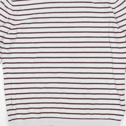 Camaïeu Womens White Round Neck Striped Viscose Pullover Jumper Size S