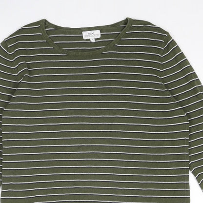 NEXT Mens Green Round Neck Striped Cotton Pullover Jumper Size S Long Sleeve