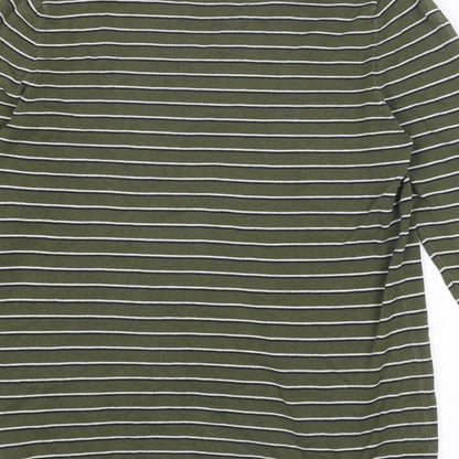 NEXT Mens Green Round Neck Striped Cotton Pullover Jumper Size S Long Sleeve