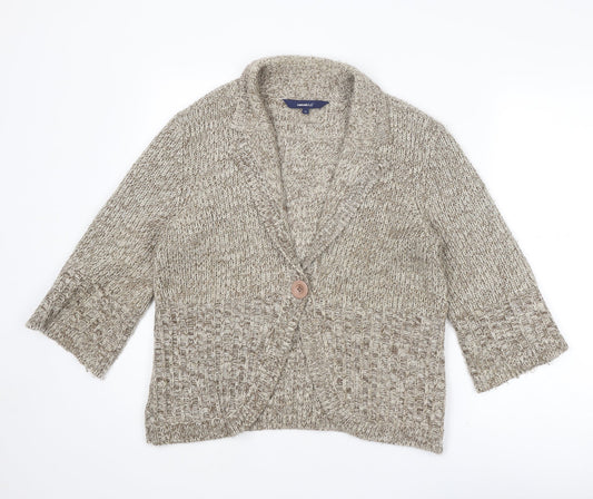 Casual Club Womens Beige Collared Acrylic Cardigan Jumper Size 14