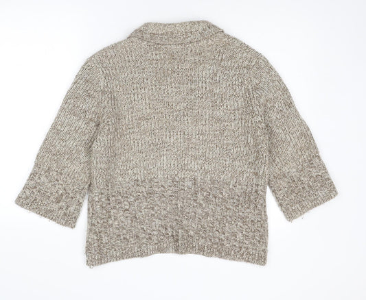Casual Club Womens Beige Collared Acrylic Cardigan Jumper Size 14