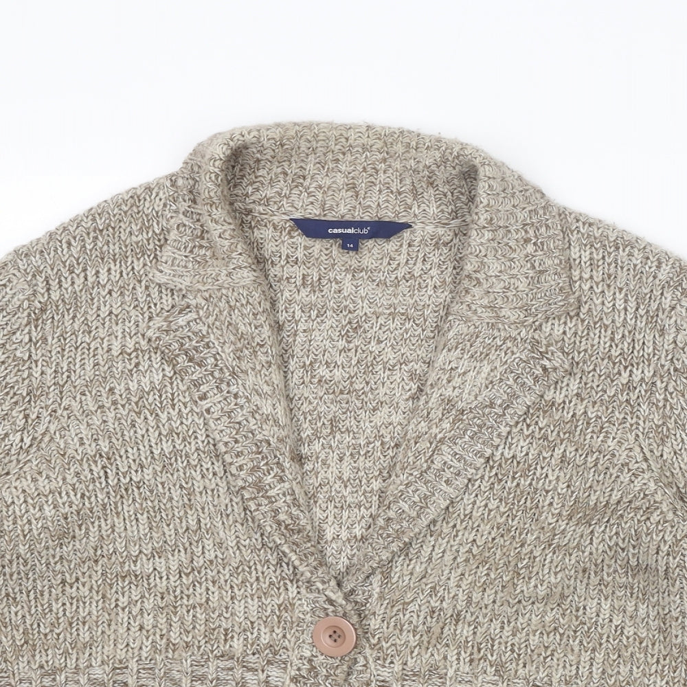 Womens UK Size 14 Casual Club Beige Cardigan Jumper