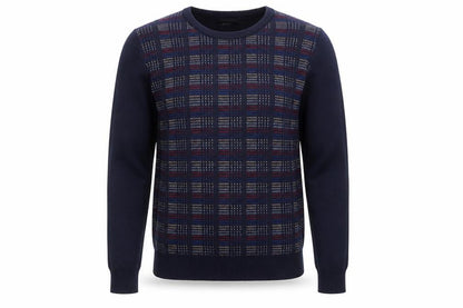 Selection Mens Blue Round Neck Geometric Acrylic Pullover Jumper Size S Long Sleeve