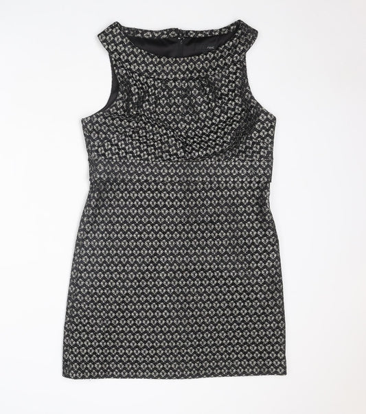 NEXT Womens Black Geometric Nylon Shift Size 14 Round Neck Zip