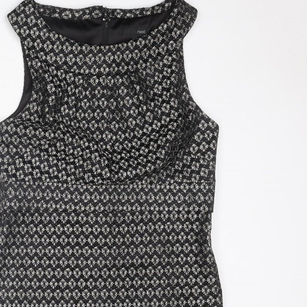 NEXT Womens Black Geometric Nylon Shift Size 14 Round Neck Zip