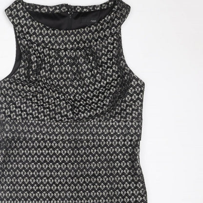 NEXT Womens Black Geometric Nylon Shift Size 14 Round Neck Zip