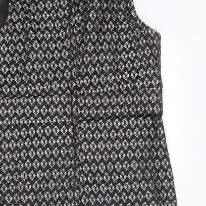 NEXT Womens Black Geometric Nylon Shift Size 14 Round Neck Zip