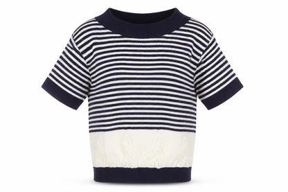 RONIT Womens Blue Boat Neck Striped Acrylic Pullover Jumper Size M