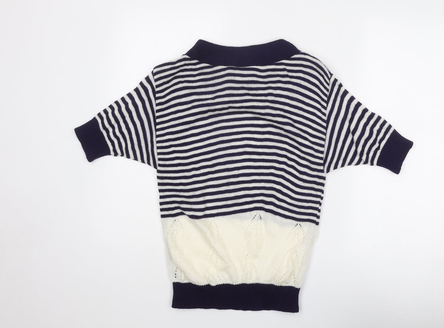 RONIT Womens Blue Boat Neck Striped Acrylic Pullover Jumper Size M