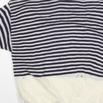 RONIT Womens Blue Boat Neck Striped Acrylic Pullover Jumper Size M