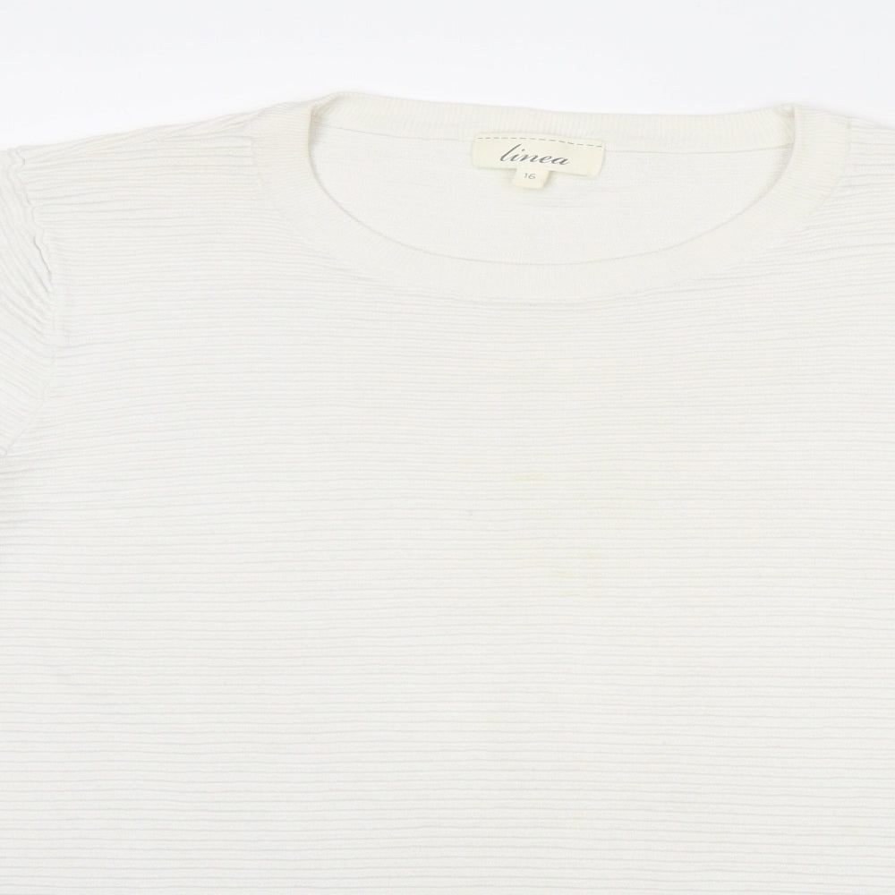 Linea Womens White Round Neck Viscose Pullover Jumper Size 16
