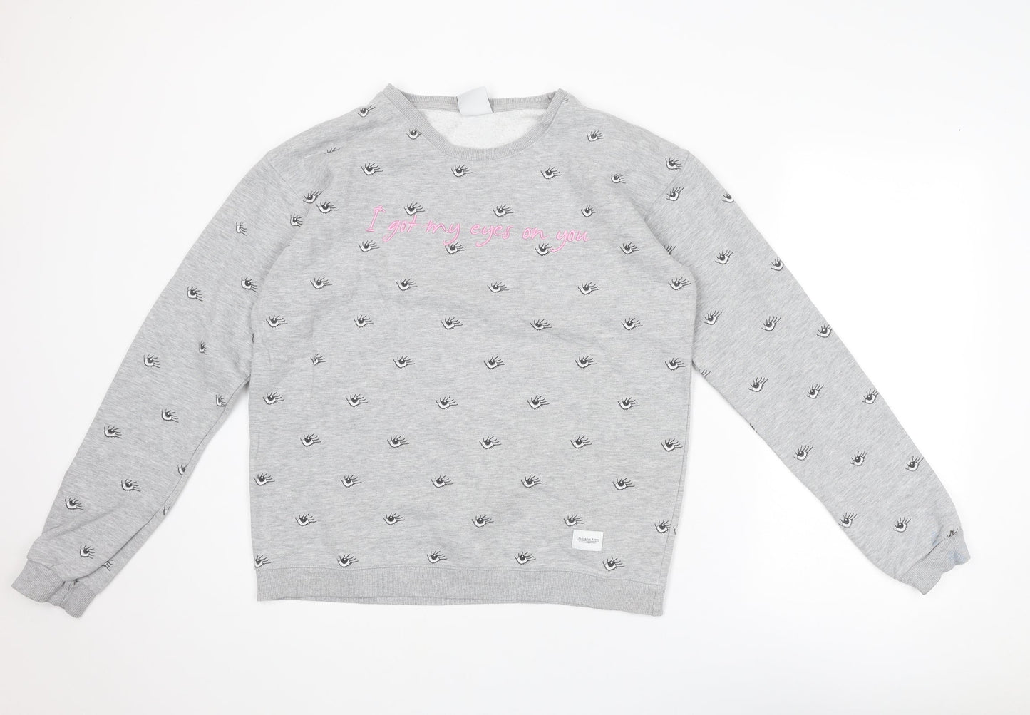 Colourful Rebel Womens Grey Geometric Polyester Pullover Sweatshirt Size L Pullover - Eyes Print Slogan