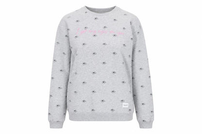 Colourful Rebel Womens Grey Geometric Polyester Pullover Sweatshirt Size L Pullover - Eyes Print Slogan