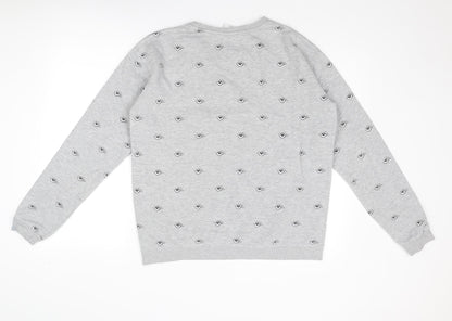 Colourful Rebel Womens Grey Geometric Polyester Pullover Sweatshirt Size L Pullover - Eyes Print Slogan