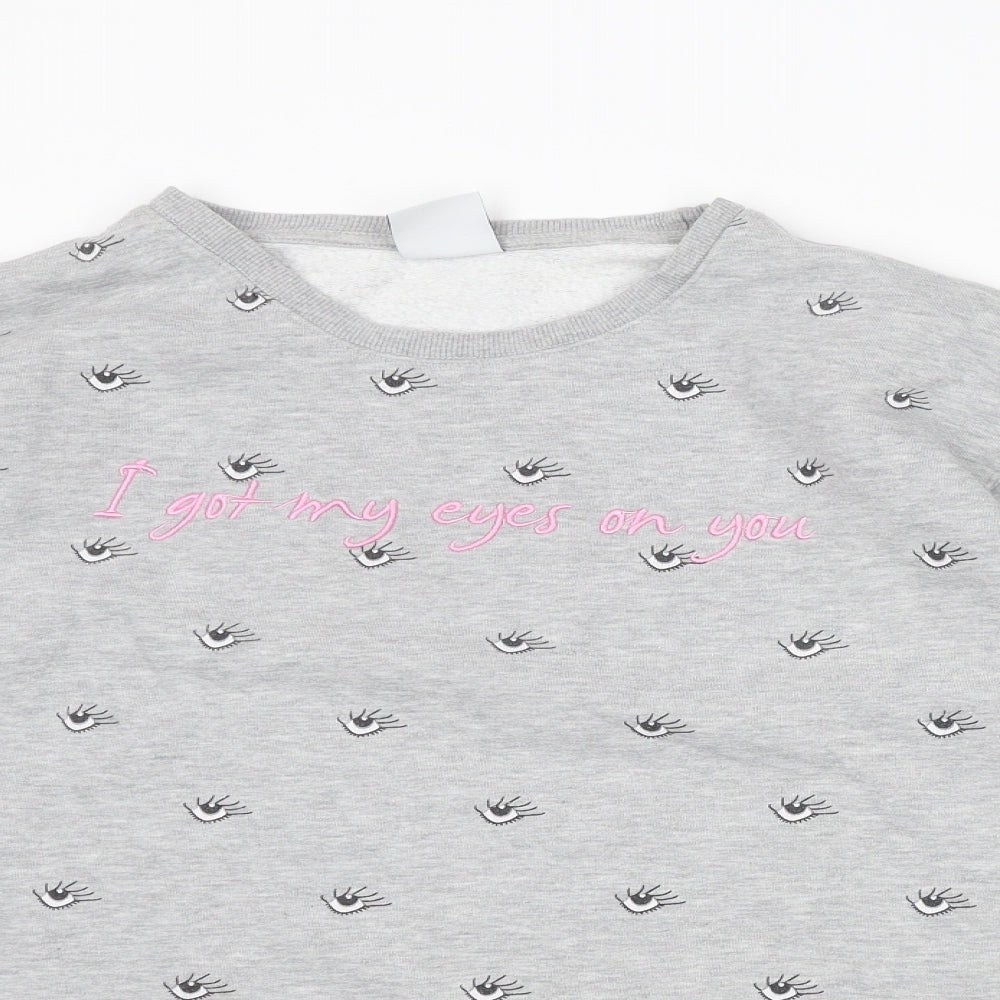 Colourful Rebel Womens Grey Geometric Polyester Pullover Sweatshirt Size L Pullover - Eyes Print Slogan