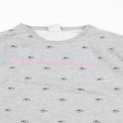Colourful Rebel Womens Grey Geometric Polyester Pullover Sweatshirt Size L Pullover - Eyes Print Slogan