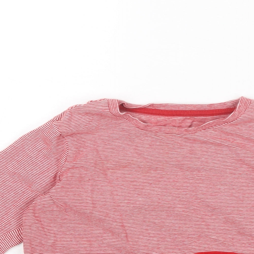 Marks and Spencer Boys Red Striped Cotton Basic T-Shirt Size 4-5 Years Round Neck Pullover - Car