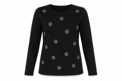 élite Womens Black Round Neck Geometric Viscose Pullover Jumper Size S - Size S-M